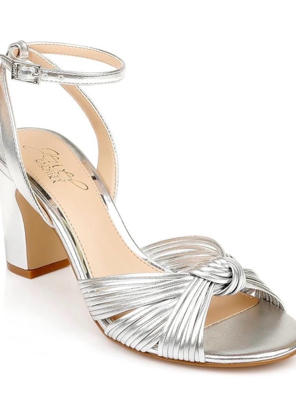 Jewel Badgley Mischka Christen
Metallic Knotted Block Heel